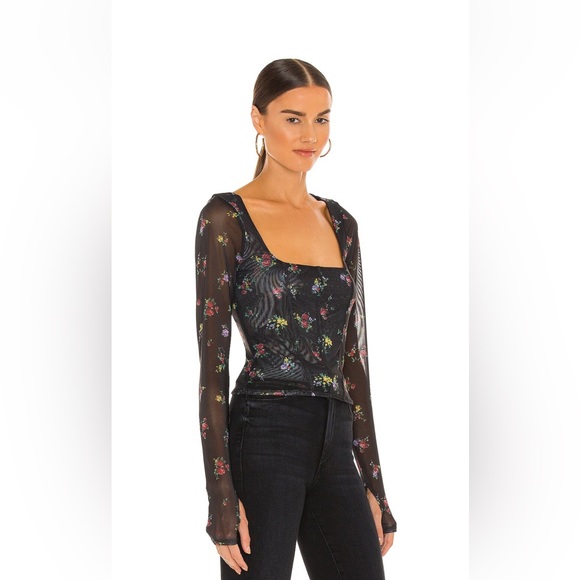AFRM Kona Long Sleeve Corset Top in Noir Multi Floral - Picture 2 of 7